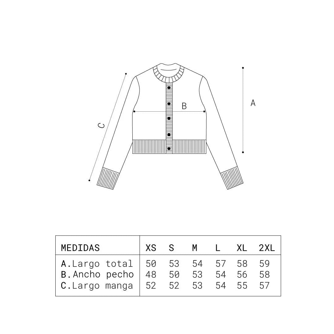 Tabla de medidas Cardigan Crop Redondo